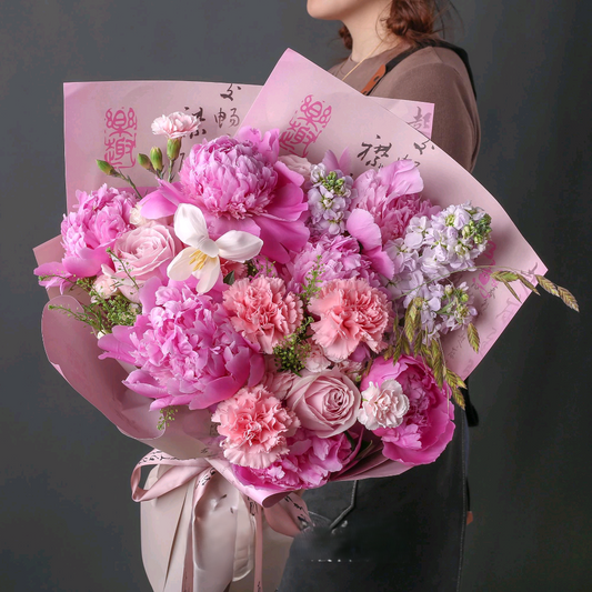 芍藥康乃馨混搭花束 香港母親節鮮花 即日送貨