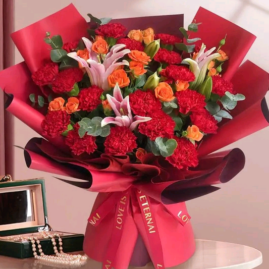 19枝紅康乃馨百合鮮花 全港即日送貨