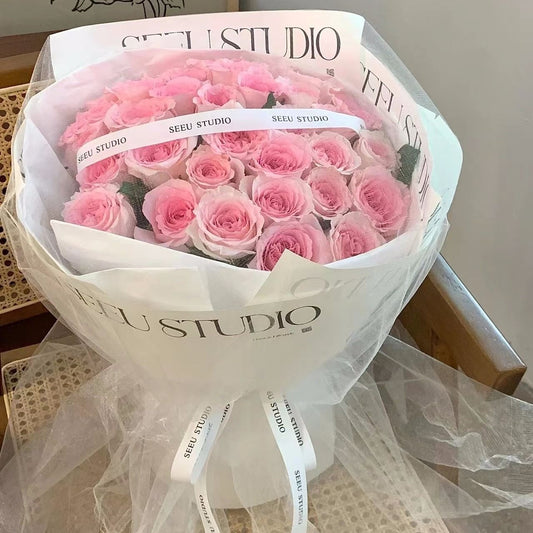 【薔薇花開】33枝洛神粉玫瑰花束