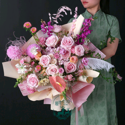 粉綉球玫瑰混搭花束 香港鮮花即日配送