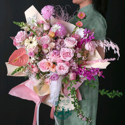 粉綉球玫瑰混搭花束 香港鮮花即日配送