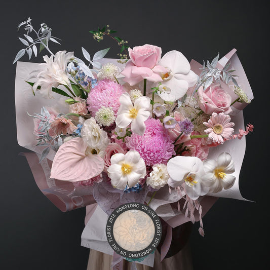 粉雪山鬱金香混搭花束香港鮮花即日配送